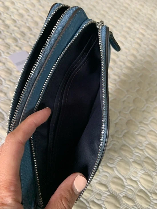 Coach Pebbled Leather Zip Wallet in Dusty Blue with Silver Logo - Picture 5 of 12